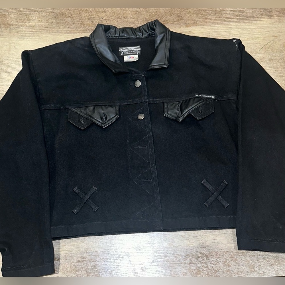 Vintage Black leather/denim Rocky Mountain Jacket made in the USA size Large